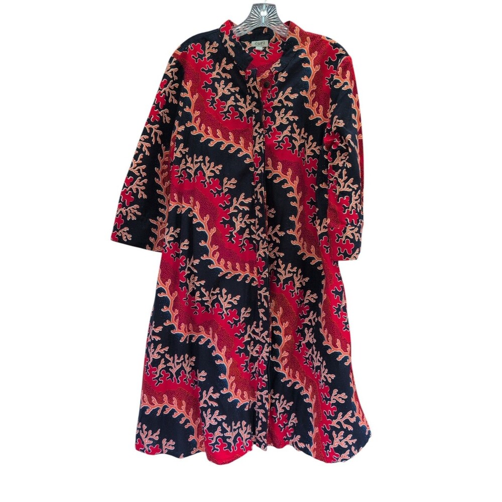 Zuri Life Aquatic Dress L Coral Navy African Kitenge Cotton Shirt Dress Pockets